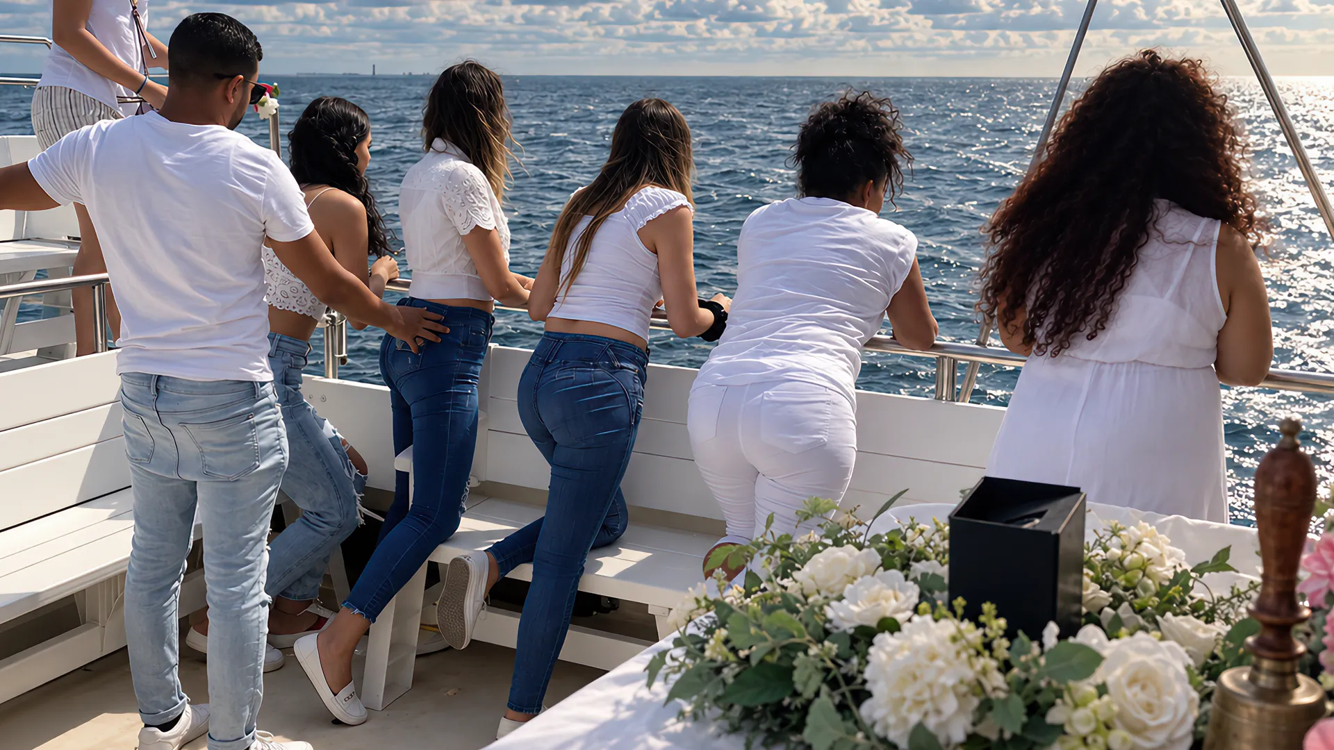 Family and friends gathered aboard a South Shore Sea Burials vessel off Long Island