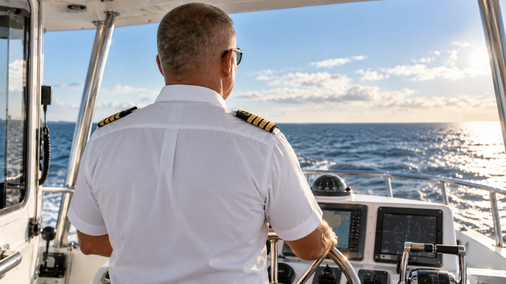Captain John Clinton navigating open water off Long Island