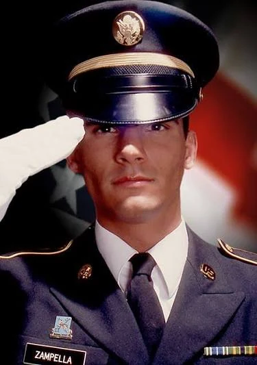 U.S. Army service portrait of a soldier in dress uniform saluting