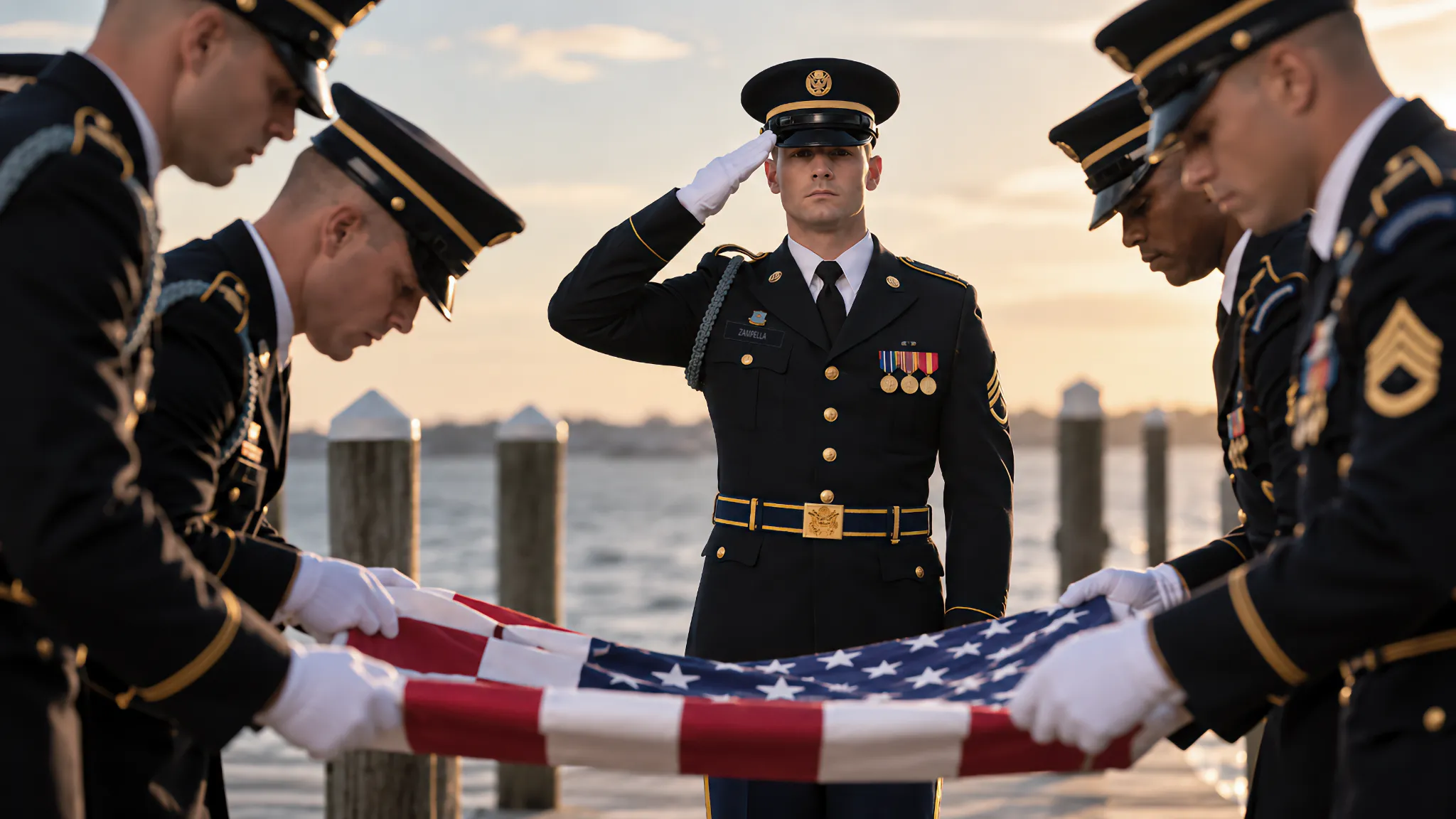 U.S. Army honor guard folding the American flag during a military funeral ceremony