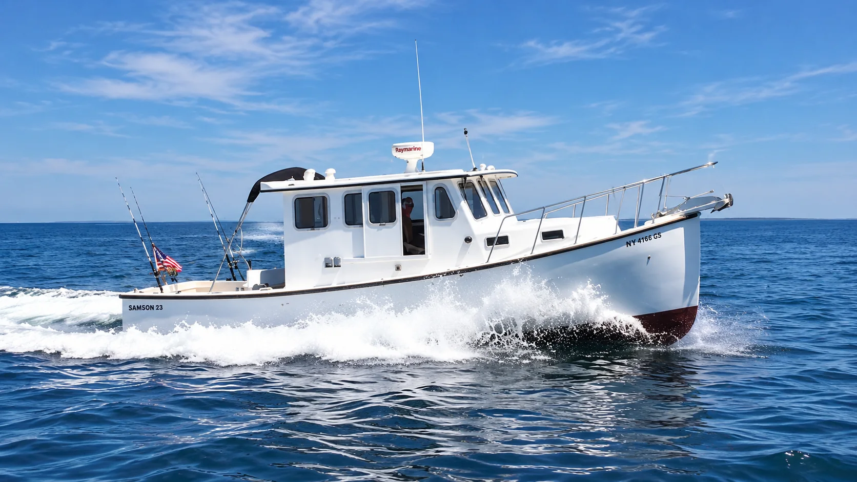 South Shore Sea Burials vessel underway on the Atlantic Ocean