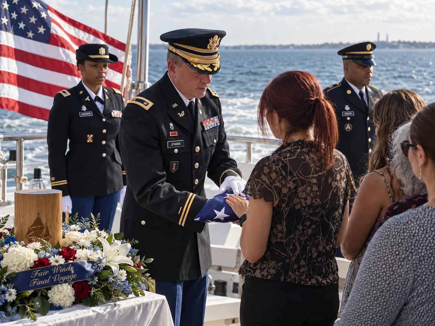 Army honor guard during a memorial ceremony aboard a vessel